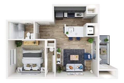 Floor plan for 1 bed, 1 bath, 513 sqft